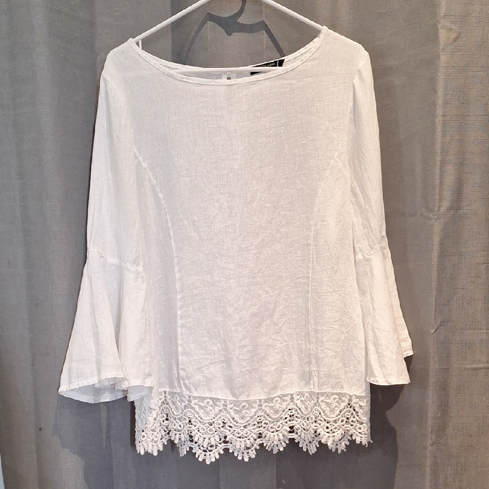 Lungo L'Arno Made In Italy 100% Linen White Shirt Size Medium